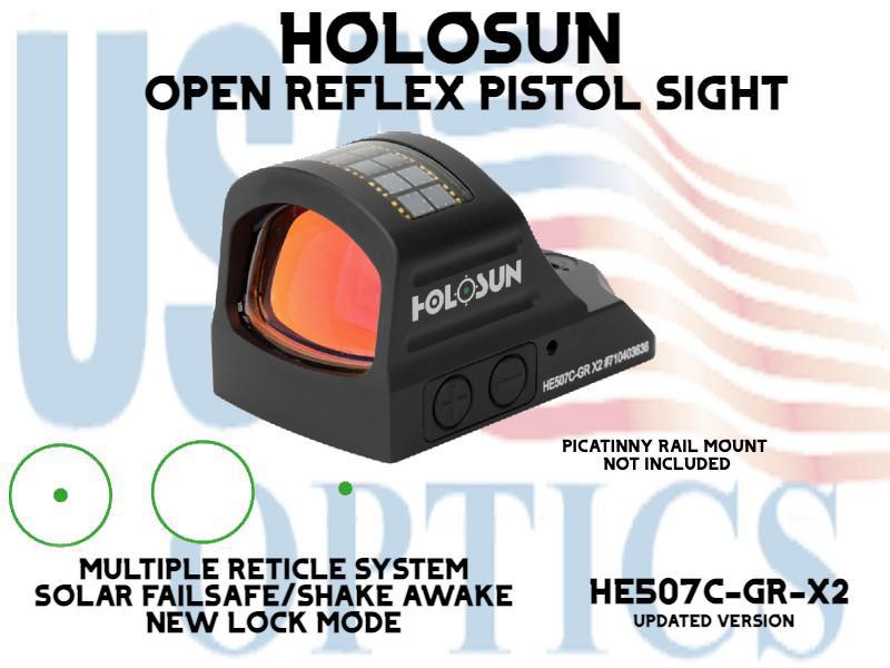 HOLOSUN, HE507C-GR-X2, OPEN REFLEX PISTOL SIGHT - GREEN - BATTERY/SOLAR