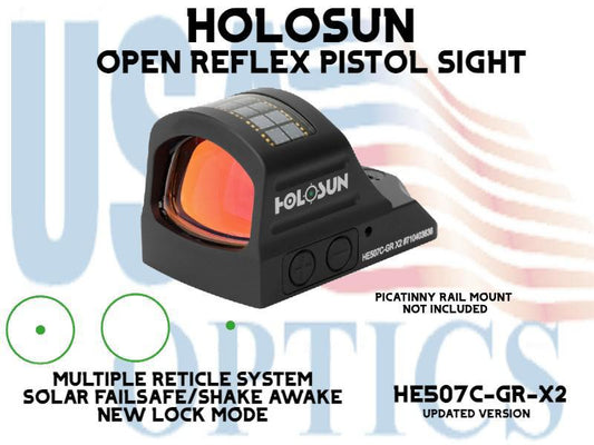HOLOSUN, HE507C-GR-X2, OPEN REFLEX PISTOL SIGHT - GREEN - BATTERY/SOLAR