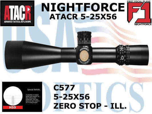 NIGHTFORCE, C577, ATACR - 5-25x56mm F1 - ZeroStop - .1 Mil-Radian - DigIllum- PTL - H59