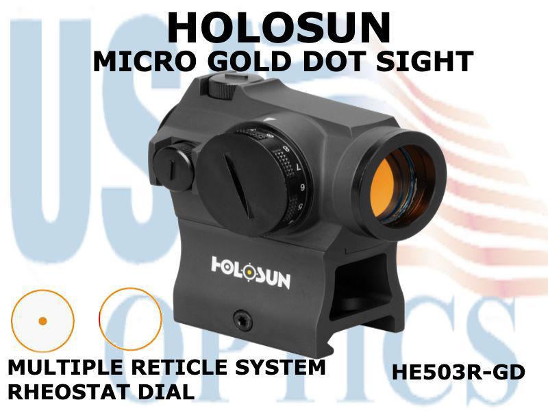 HOLOSUN, HE503R-GD, GOLD CIRCLE/DOT SIGHT - ROTARY DIAL - BATTERY§