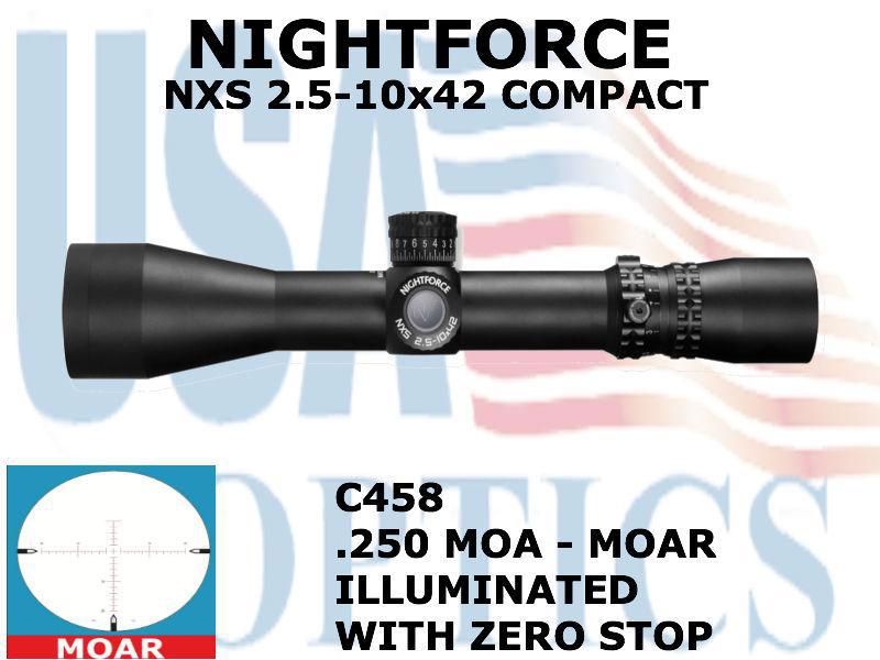 NIGHTFORCE, C458, NXS - 2.5-10x42mm - ZeroStop - .250 MOA - DigIllum - PTL - MOAR