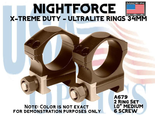 NIGHTFORCE, A679, EXTREME DUTY RINGS 34mm 1.0", DARK EARTH, 6 SCREW