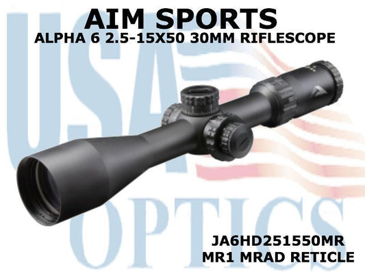 AIM SPORTS, JA6HD251550MR, ALPHA 6 2.5-15x50 MR1 MRAD