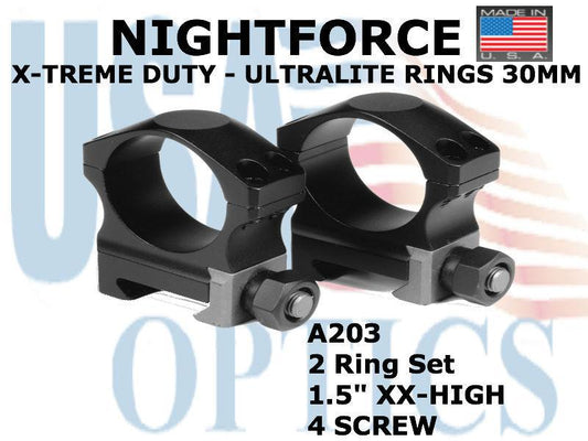 NIGHTFORCE, A203, XTRM DUTY - Ring Set - 1.5" XX-High - 30mm - Ultralit™, 4 screw