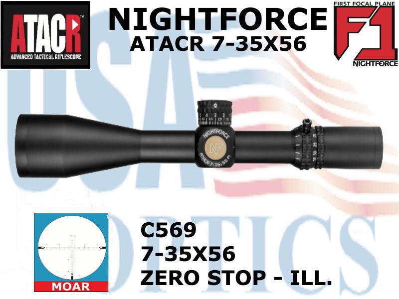 NIGHTFORCE, C569, ATACR - 7-35x56mm F1 - ZeroStop - .250 MOA - DigIllum - PTL - MOAR