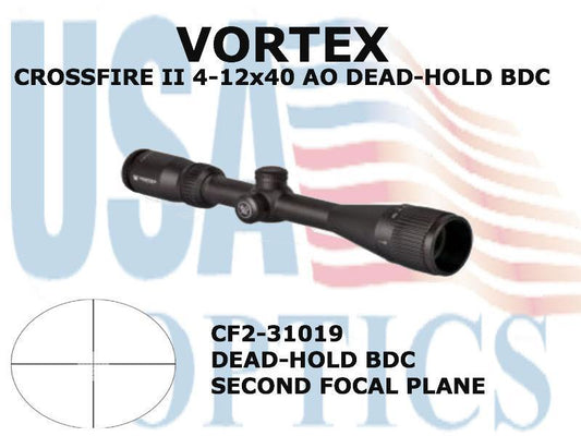 VORTEX, CF2-31019, CROSSFIRE II 4-12x40 BDC AO w/ SUNSHADE