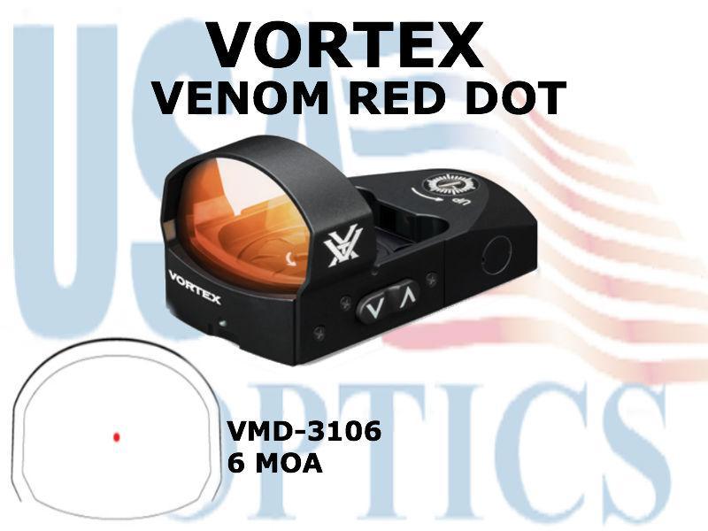 VORTEX, VMD-3106, VENOM RED DOT DAYLIGHT BRIGHT RED DOT 6 MOA DOT