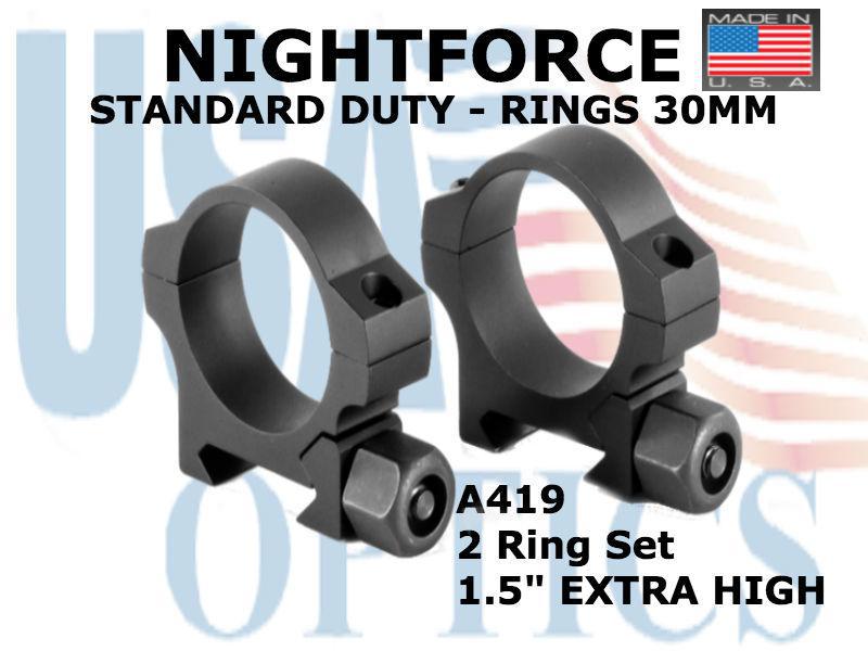 NIGHTFORCE, A419, STND - Ring Set - Standard Duty - 30mm - 1.5" Extra High