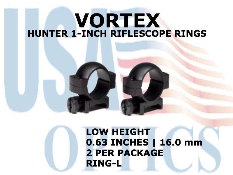 VORTEX, RING-L, HUNTER RIFLESCOPE RINGS 1 INCH LOW 0.63 Inches - 16.0 mm