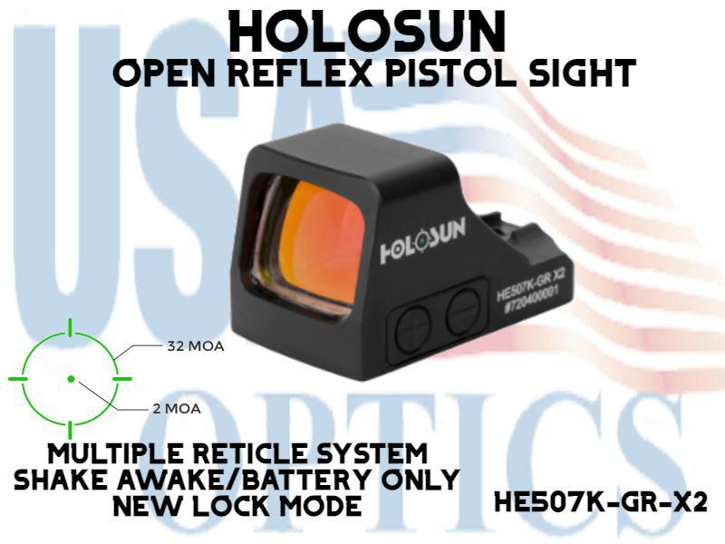 HOLOSUN, HE507K-GR-X2, OPEN REFLEX GREEN DOT PISTOL SIGHT(PICATINNY RAIL MOUNT NOT INCLUDED)