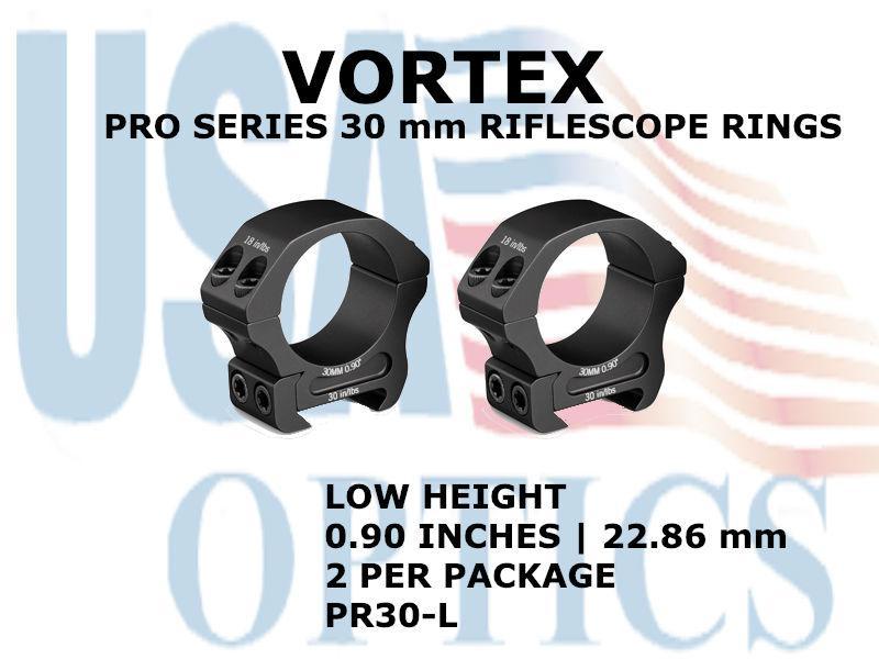 VORTEX, PR30-L, PRO SERIES 30mm RIFLESCOPE RINGS - LOW .90 INCHES