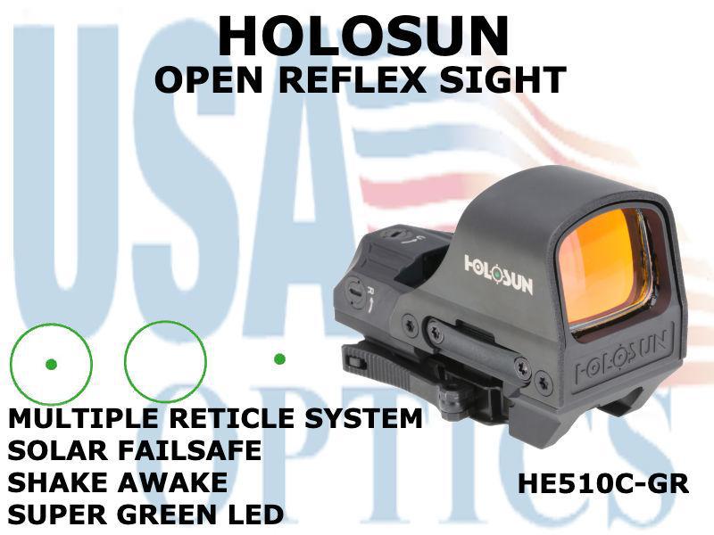 HOLOSUN, HE510C-GR, OPEN REFLEX SIGHT - GREEN - BATTERY/SOLAR