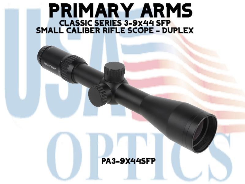 PRIMARY ARMS, PA3-9X44SFP, CLASSIC SERIES 3-9x44 SFP SMALL CALIBER RIFLE SCOPE - DUPLEX