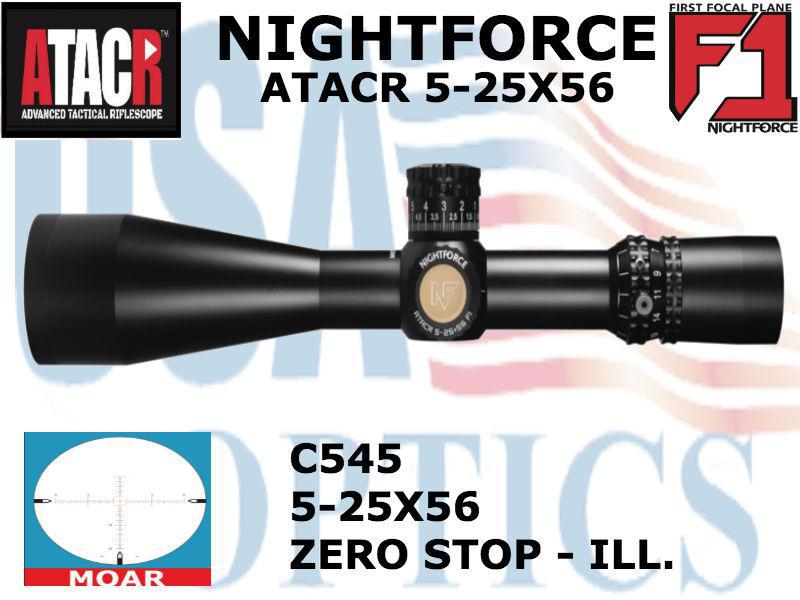 NIGHTFORCE, C545, ATACR 5-25x56mm F1 - ZeroStop - .250 MOA - DigIllum - PTL - MOAR