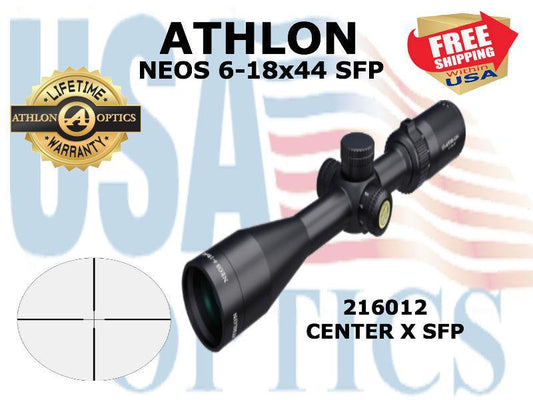 ATHLON, 216012, NEOS 6-18x44, Capped, Side Focus, 1 inch, SFP, Center X