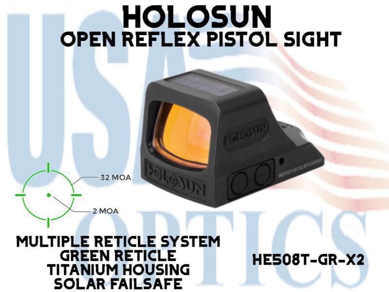 HOLOSUN, HE508T-GR, OPEN REFLEX PISTOL SIGHT - GREEN (TITANIUM) - BATTERY/SOLAR