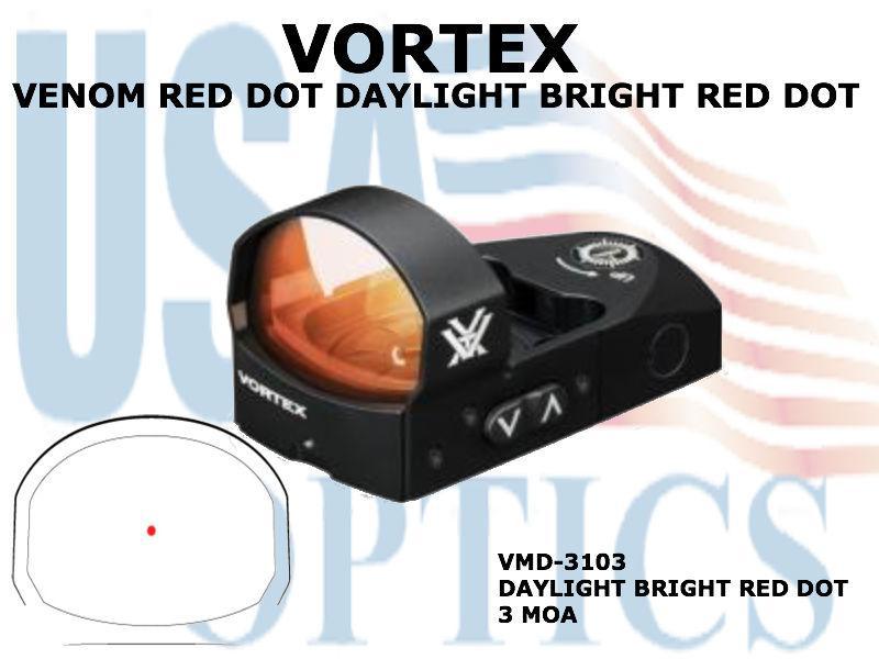 VORTEX, VMD-3103, VENOM RED DOT DAYLIGHT BRIGHT RED DOT 3 MOA