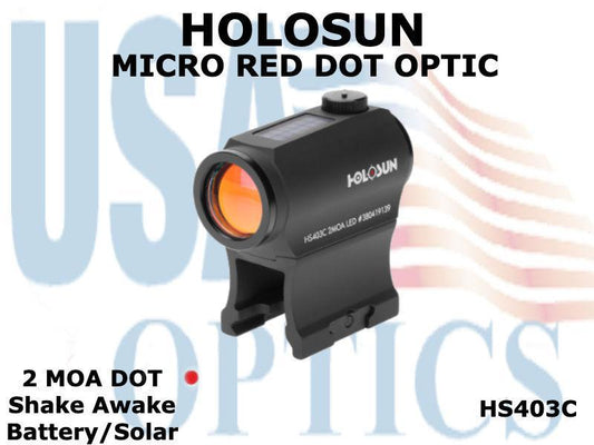 HOLOSUN, HS403C, MICRO RED DOT OPTIC - BATTERY/SOLAR