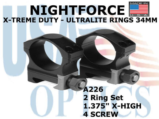 NIGHTFORCE, A226, XTRM - Ring Set - 1.375" X-High - 34mm - Ultralite, 4 screw