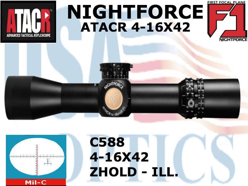 NIGHTFORCE, C588, ATACR - 4-16x42mm F1 - ZeroHold - .1 Mil-Radian - DigIllum - PTL - Mil-C