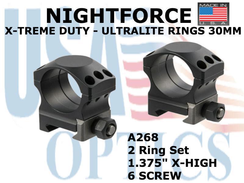 NIGHTFORCE, A268, XTRM DUTY - Ring Set - 1.375" X-High - 30mm - Ultralite, 6 screw