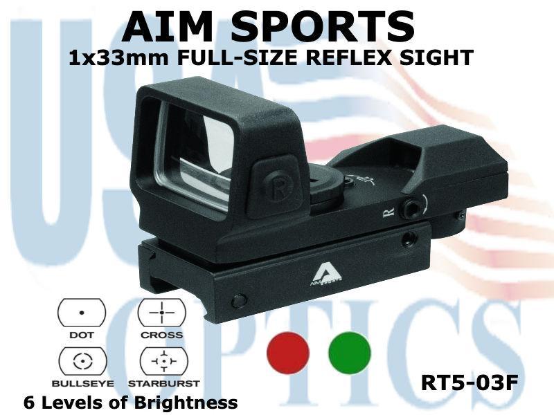 AIM SPORTS, RT5-03F, FULL SIZE RED DOT 4 RETICLE RED AND GREEN ILLUM/WIDE VIEW/BUTTONS