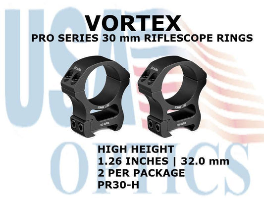 VORTEX, PR30-H, PRO SERIES 30mm RIFLESCOPE RINGS -HIGH 1.26 INCHES
