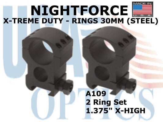 NIGHTFORCE, A109, XTRM DUTY - Ring Set - 1.375" X-High - 30mm - Steel