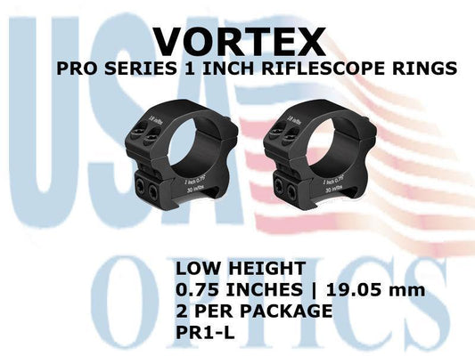 VORTEX, PR1-L, PRO SERIES 1 INCH RIFLESCOPE RINGS - LOW 0.75 INCHES