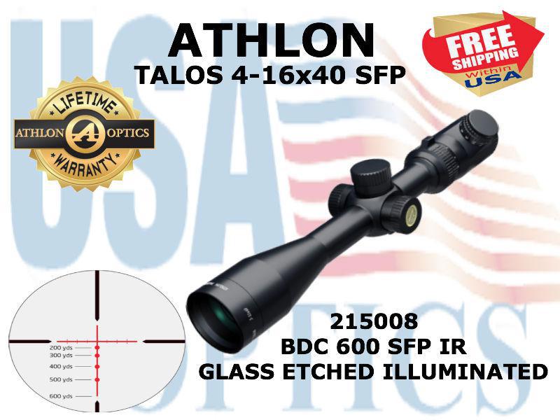ATHLON, 215008, TALOS 4-16x40, Capped , Side Focus, 1 inch, SFP, BDC 600 IR