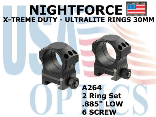 NIGHTFORCE, A264, XTRM DUTY  - Ring Set - .885" Low - 30mm - Ultralite, 6 screw