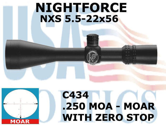 NIGHTFORCE, C434, NXS 5.5-22x56mm - ZeroStop - .250 MOA - Illuminated - MOAR