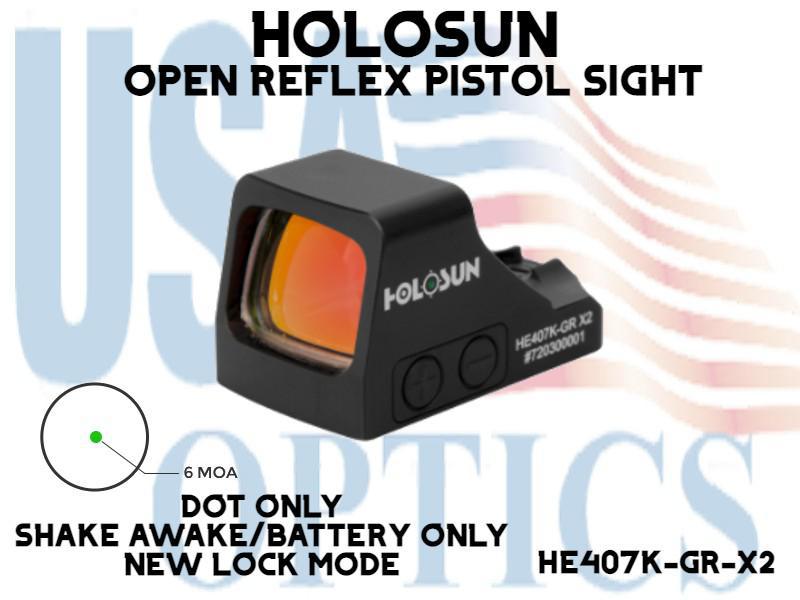 HOLOSUN, HE407K-GR-X2,  CONCEALED CARRY PISTOL OPEN REFLEX OPTICAL SIGHT(PICATINNY RAIL MOUNT NOT INCLUDED)