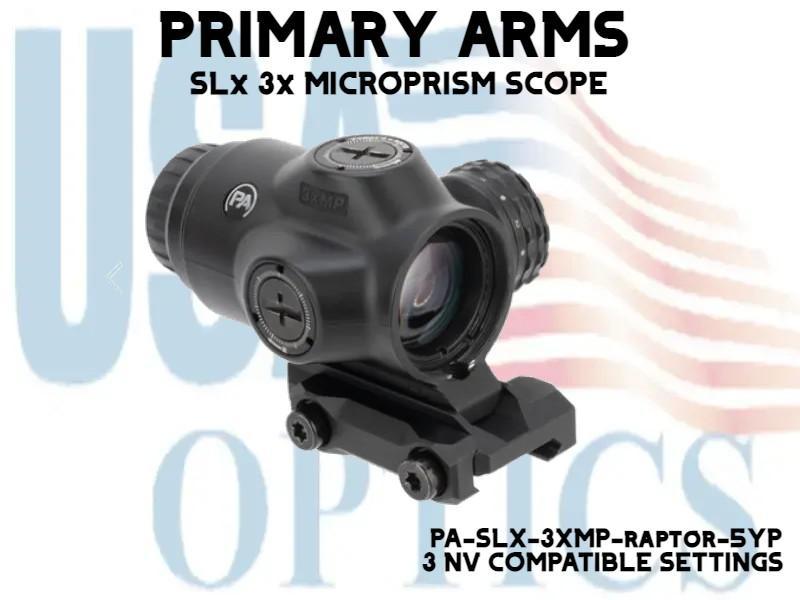 PRIMARY ARMS, PA-SLX-3XMP-RAPTOR-5YP, SLX 3X MICROPRISM WITH RED ILLUMINATED ACSS RAPTOR 5.56/.308 RETICLE - YARD