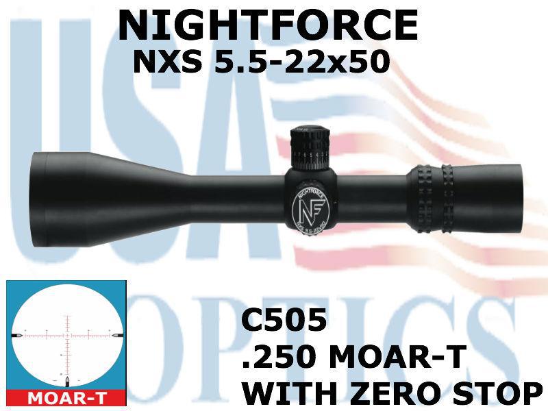 NIGHTFORCE, C505, NXS - 5.5-22x50mm - ZeroStop - .250 MOA - Center Only Illumination - MOAR-T