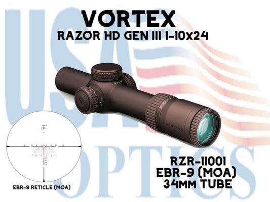 VORTEX, RZR-11001, RAZOR HD GEN III 1-10x24 FFP EBR-9 MOA RETICLE 34mm TUBE