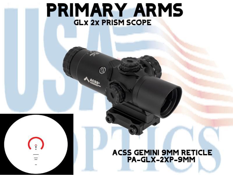 PRIMARY ARMS, PA-GLX-2XP-9MM, GLx 2X PRISM WITH ACSS GEMINI 9mm RETICLE