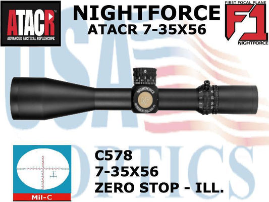 NIGHTFORCE, C578, ATACR, 7-35x56mm F1 - ZeroStop - .1 Mil-Radian - DigIllum - PTL - Mil-C