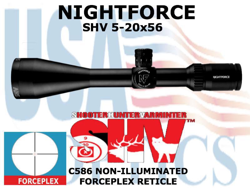 NIGHTFORCE, C586, SHV 5-20x56mm - ZeroSet - .250 MOA - Non Illuminated - Forceplex