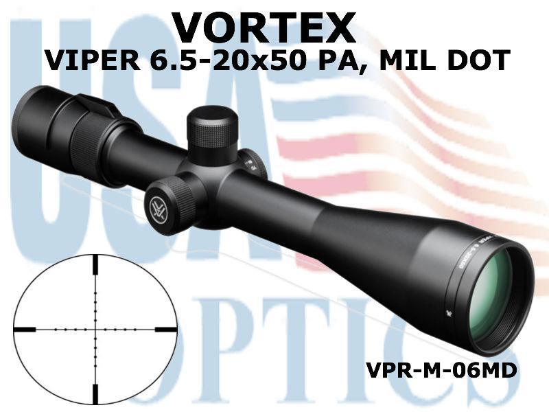 VORTEX, VPR-M-06MD, VIPER RIFLESCOPE 6.5-20x50 PA, MIL DOT RETICLE